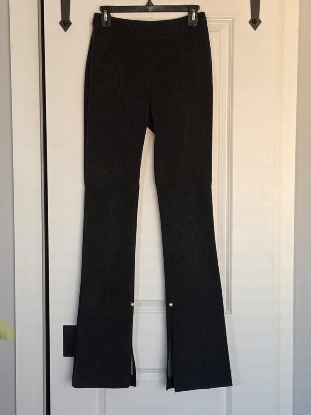 Adam Lippes Black Flare Pants with Pearl Detail – Designer Denim – Size 0